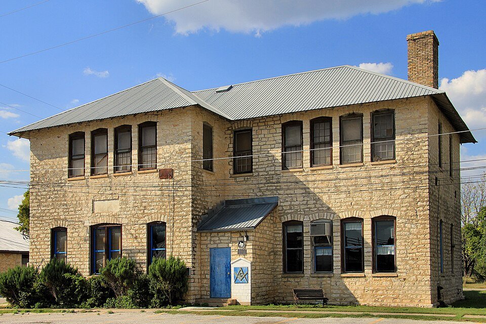 The Dripping Springs Academy building in Dripping Springs, Texas, United States. The building was designated a Recorded 