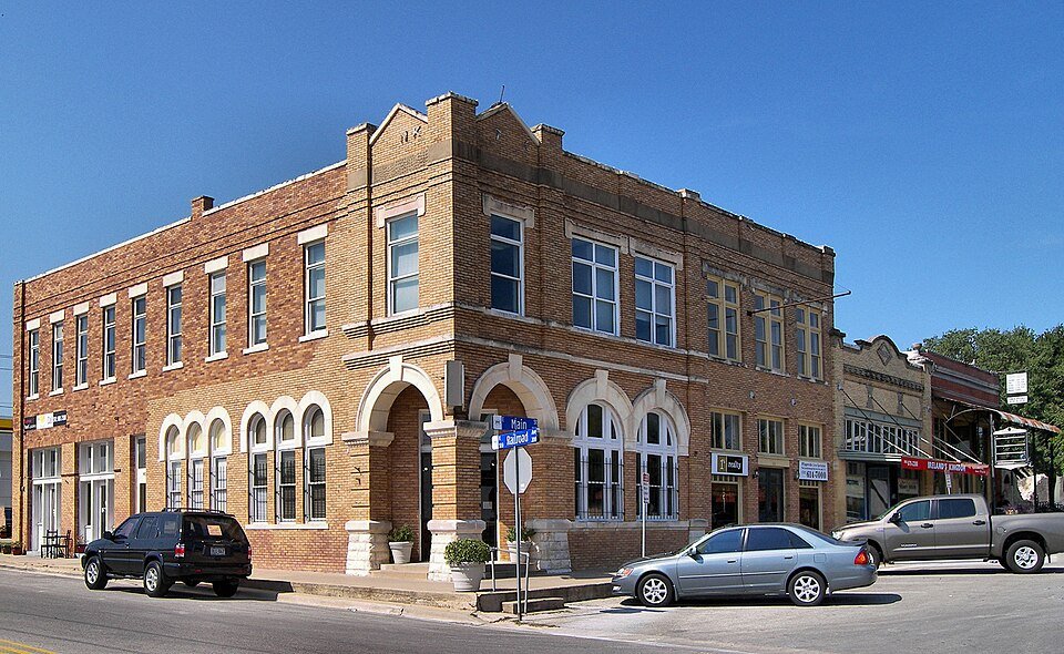 The East Main Street Historic District in Pflugerville, Texas, United States. The district was listed on the National Re